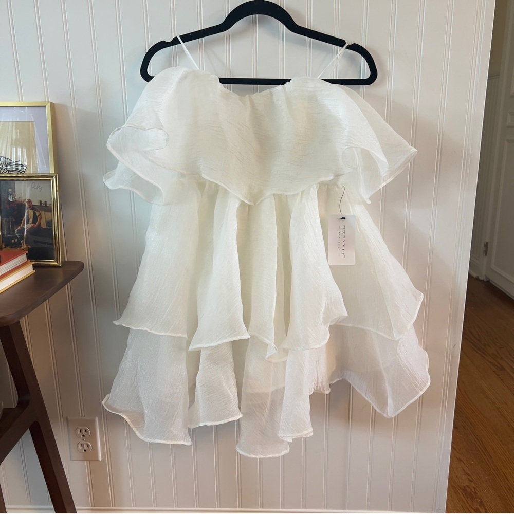 American Threads Alesia Strapless Tiered Organza Babydoll Mini Dress - Picture 3 of 6